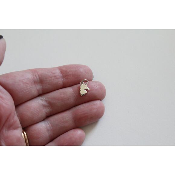Sterling Silver Unicorn Charm - Flat Unicorn Head Charm - Picture 2 of 4